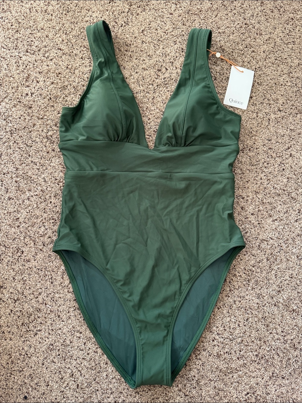 Quince Olive Green V-Neck One-Piece Swimsuit